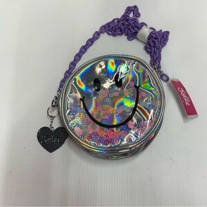 Justice Iridescent Smiley Face Bag with Purple Chain
